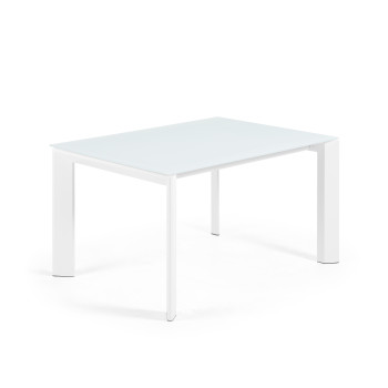 Table extensible Axis en verre blanc et pieds en acier finition blanche 140 (200) cm