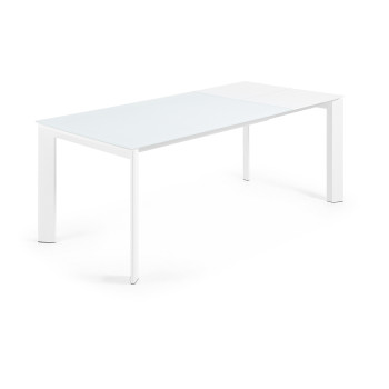Table extensible Axis en verre blanc et pieds en acier finition blanche 140 (200) cm