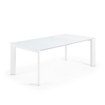Table extensible Axis en verre blanc et pieds en acier finition blanche 140 (200) cm