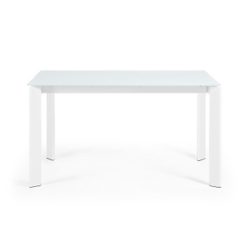 Table extensible Axis en verre blanc et pieds en acier finition blanche 140 (200) cm