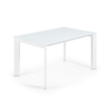 Table extensible Axis en verre blanc et pieds en acier finition blanche 140 (200) cm