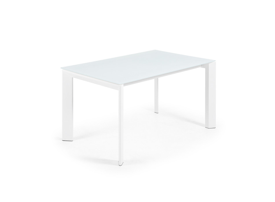 Table extensible Axis en verre blanc et pieds en acier finition blanche 140 (200) cm