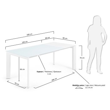 Table extensible Axis en verre blanc et pieds en verre blanc 200 cm
