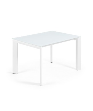 Table extensible Axis en verre blanc et pieds en verre blanc