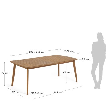 Table d'extérieur extensible Hanzel en bois d'eucalyptus massif 183 (240) x 100 cm FSC 100%