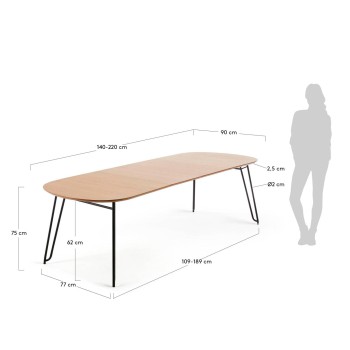 Table extensible Novac 140 (220) x 90 cm, placage chêne naturel