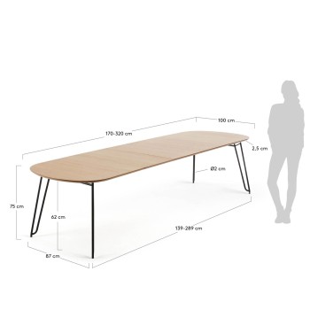 Table extensible Novac 170 (320) x 100 cm, placage chêne naturel