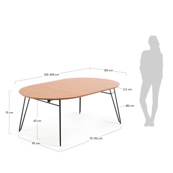 Table extensible Novac Ø 120 (200) cmo, placage chêne naturel