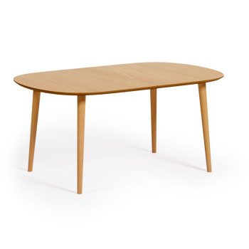 Table extensible Oqui en placage de chêne avec pieds en bois massif 160 (260) x 100 cm