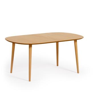Table extensible Oqui en placage de chêne avec pieds en bois massif 160 (260) x 100 cm