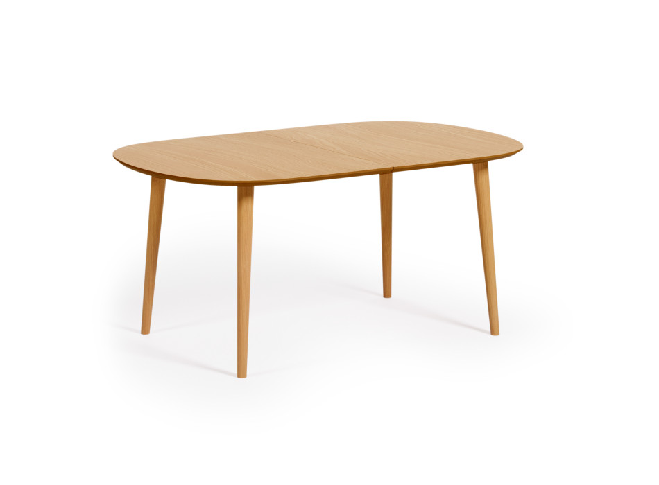 Table extensible Oqui en placage de chêne avec pieds en bois massif 160 (260) x 100 cm
