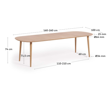 Table extensible Oqui en placage de chêne Ø160