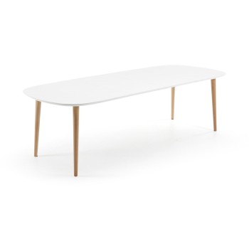 Table extensible Oqui, MDF laqué blanc, 100 pieds naturels, laqué blanc
