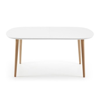 Table extensible Oqui, MDF laqué blanc, 100 pieds naturels, laqué blanc