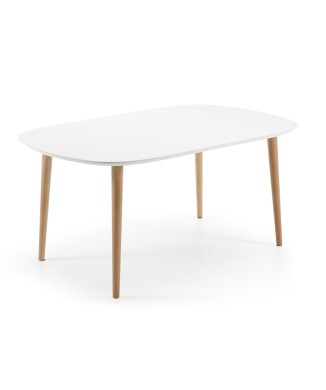 Table extensible Oqui, MDF laqué blanc, 100 pieds naturels, laqué blanc