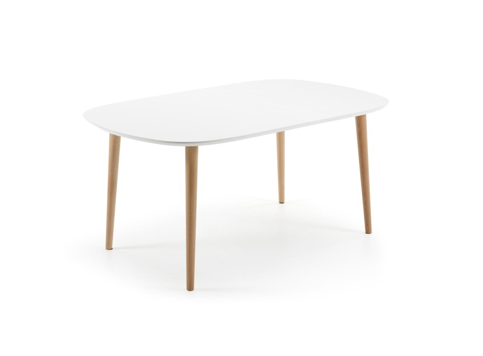 Table extensible Oqui, MDF laqué blanc, 100 pieds naturels, laqué blanc