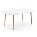 Table extensible Oqui, MDF laqué blanc, 100 pieds naturels