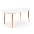 Table extensible Oqui, MDF laqué blanc, pieds en hêtre massif, 160(260)x 100cm