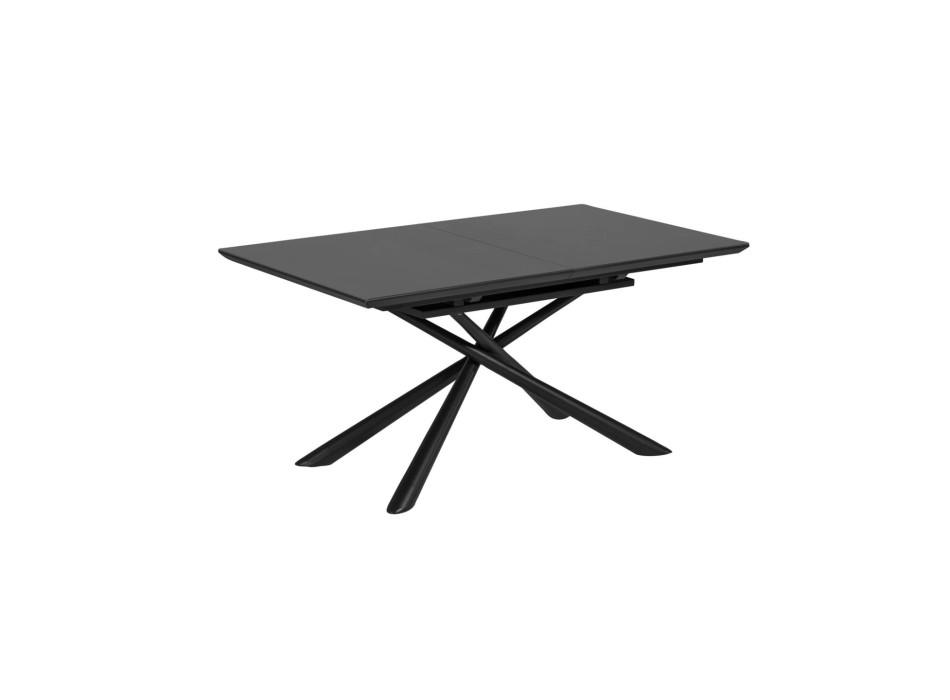 Table extensible Theone en verre et pieds en acier finition noire 160 (210) x 90 cm