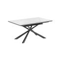 Table extensible Theone en porcelaine blanche avec pieds en acier finition noire, 160 (210) x 90 cm
