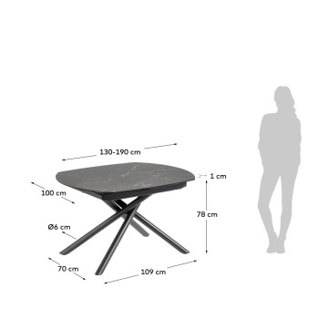 Table extensible Yodalia 130 (190) x 100 cm en porcelaine