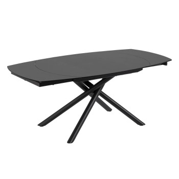 Table extensible Yodalia en verre et pieds en acier, finition noire, 130 (190) x 100 cm