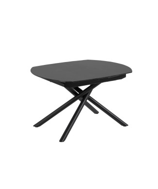 Table extensible Yodalia en verre et pieds en acier, finition noire, 130 (190) x 100 cm