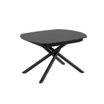 Table extensible Yodalia en verre et pieds en acier, finition noire, 130 (190) x 100 cm