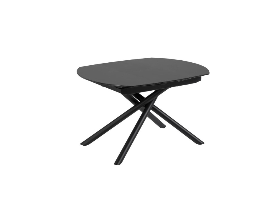 Table extensible Yodalia en verre et pieds en acier, finition noire, 130 (190) x 100 cm