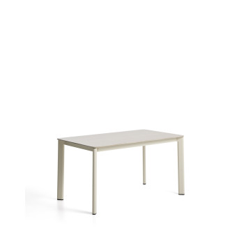 Table Anafi en pierre frittée et aluminium écru, 140 x 80 cm