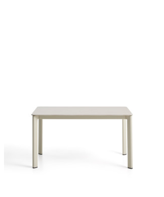 Table Anafi en pierre frittée et aluminium écru, 140 x 80 cm
