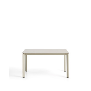 Table Anafi en pierre frittée et aluminium écru, 140 x 80 cm