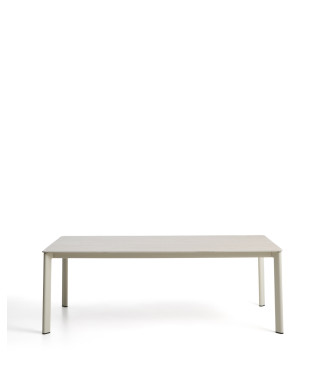Table Anafi en pierre frittée et aluminium écru, 220 x 100 cm