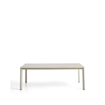 Table Anafi en pierre frittée et aluminium écru, 220 x 100 cm