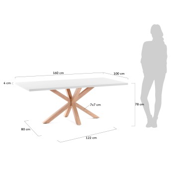 Table Argo 160 cm en mélaminé blanc avec pieds effet blanc
