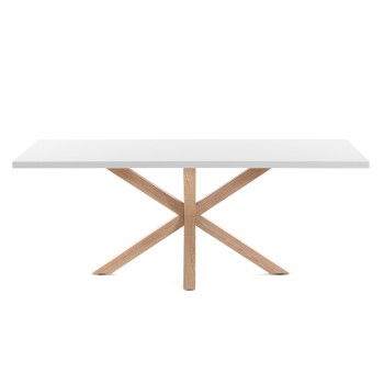 Table Argo 200 cm en mélaminé blanc avec pieds effet blanc
