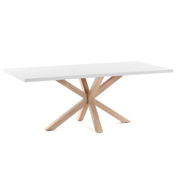 Table Argo 200 cm en mélaminé blanc avec pieds effet blanc