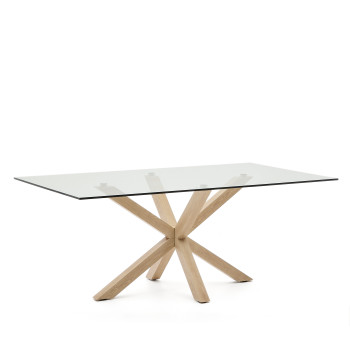 Table en verre Argo avec pieds en acier effet bois, 200 x 100 cm