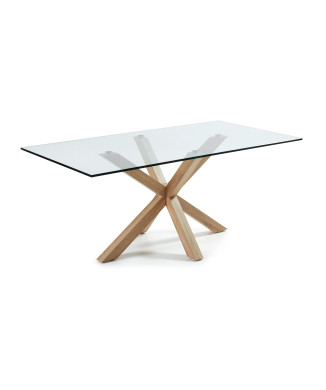 Table en verre Argo avec pieds en acier effet bois, 200 x 100 cm