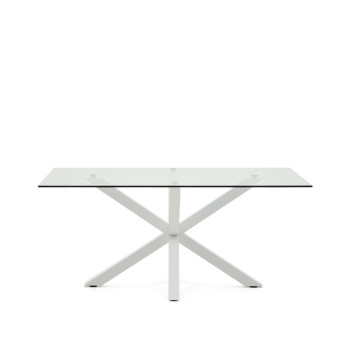 Table en verre Argo avec pieds en acier, finition blanche, 160 x 90 cm