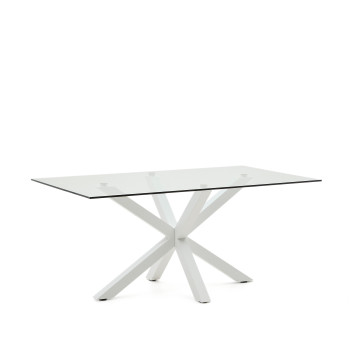 Table en verre Argo avec pieds en acier, finition blanche, 160 x 90 cm