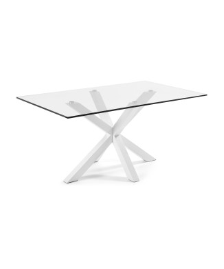Table en verre Argo avec pieds en acier, finition blanche, 160 x 90 cm