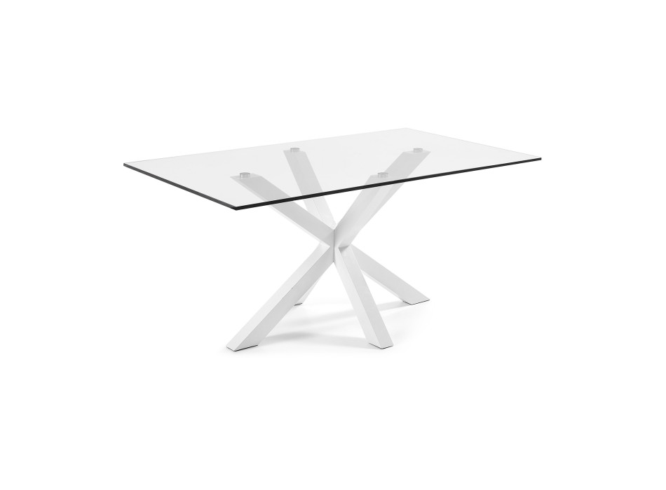 Table en verre Argo avec pieds en acier, finition blanche, 160 x 90 cm