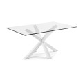 Table en verre Argo avec pieds en acier, finition blanche, 160 x 90 cm