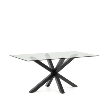 Table en verre Argo avec pieds en acier finition noire, 160 x 90 cm