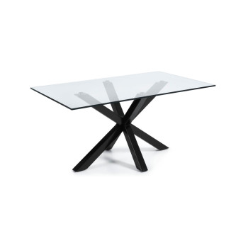 Table en verre Argo avec pieds en acier finition noire, 160 x 90 cm