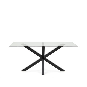 Table en verre Argo avec pieds en acier finition noire, 160 x 90 cm