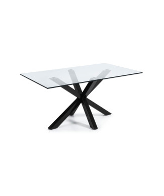 Table en verre Argo avec pieds en acier finition noire, 160 x 90 cm