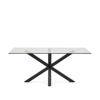 Table en verre Argo avec pieds en acier finition noire, 180 x 100 cm