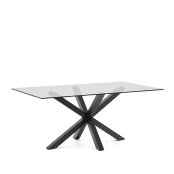 Table en verre Argo avec pieds en acier finition noire, 180 x 100 cm
